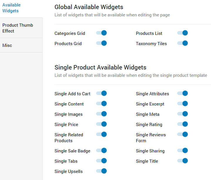 JetWooBuilder available widgets