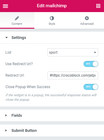 select the MailChimp list