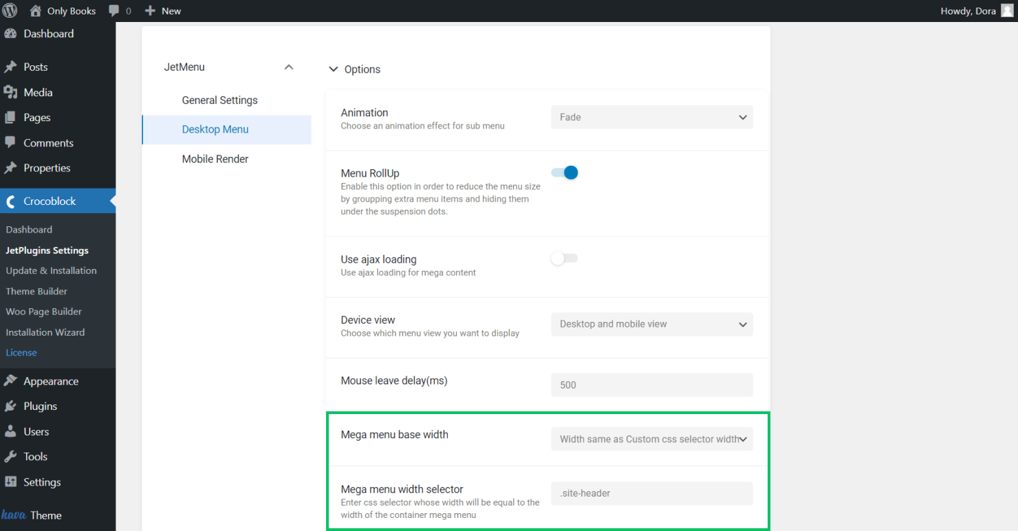 mega menu width settings