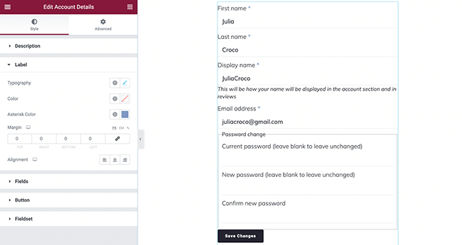 my account details widget