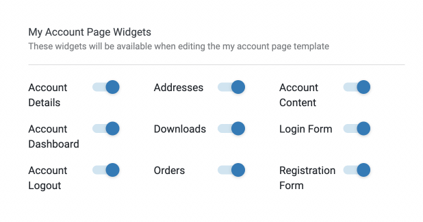 my account page widgets