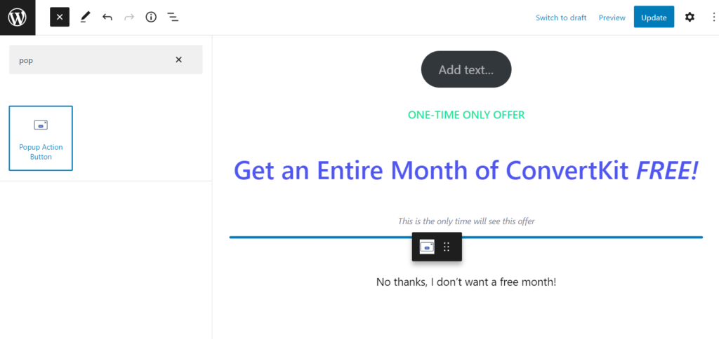 popup action button block
