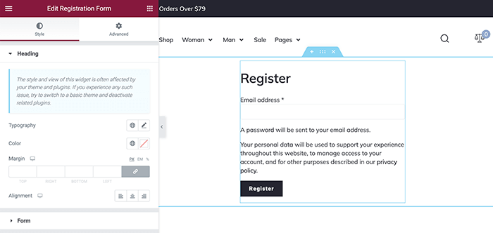 registration form