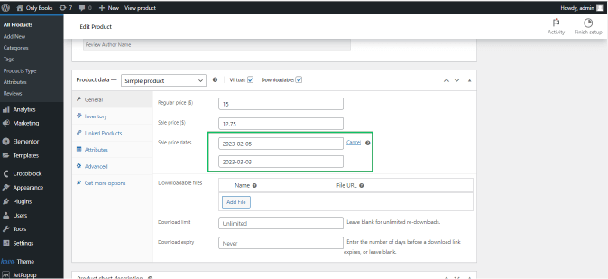 sale end date settings of cpts