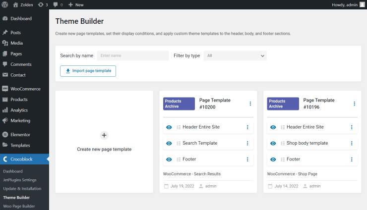 search page template with custom header and footer