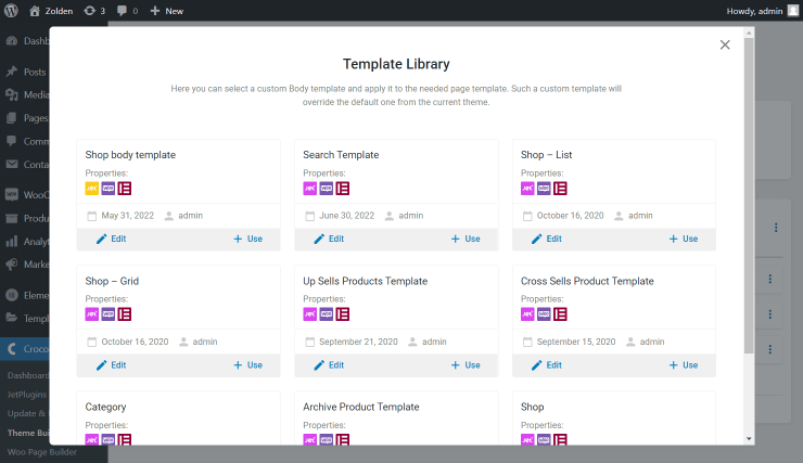 search template in the template library