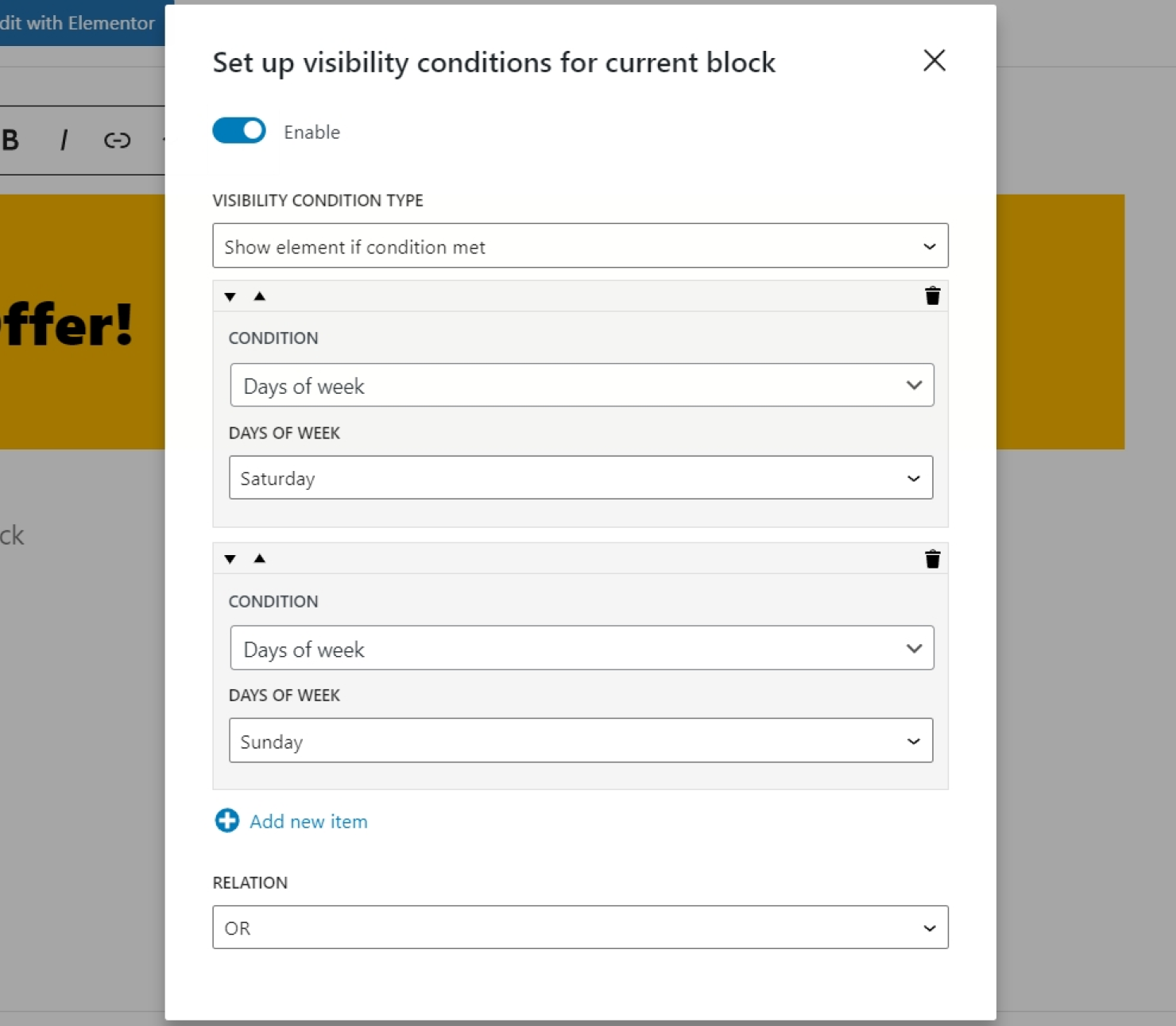 select multiple days to show gutenberg block