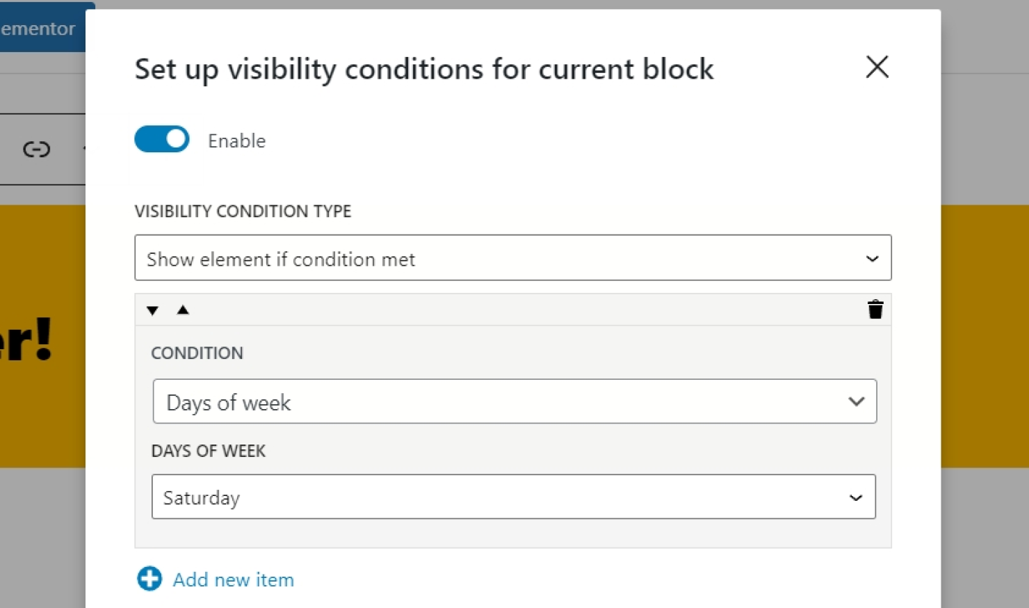 select the day to show gutenberg block