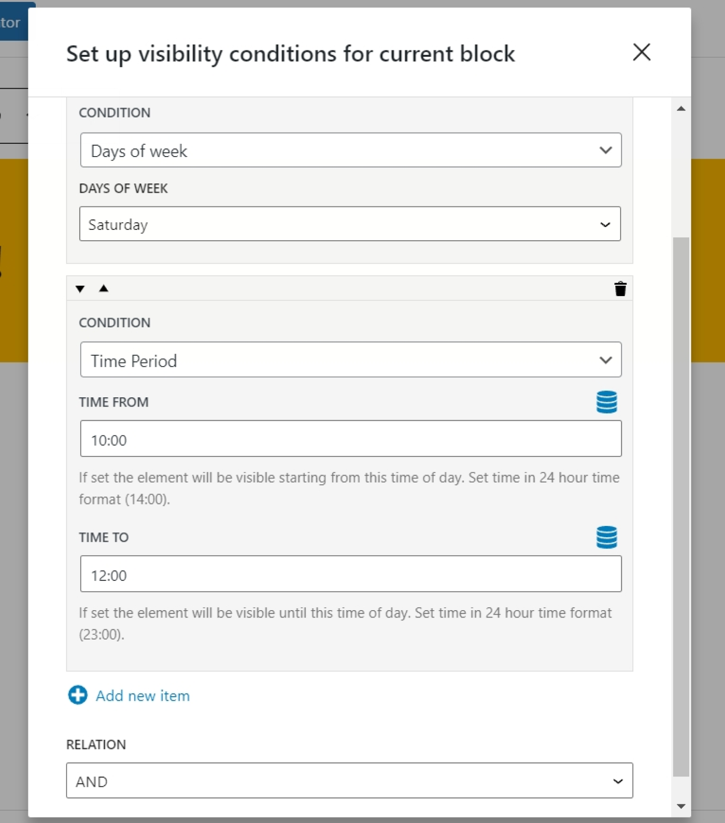 select time period to show gutenberg block