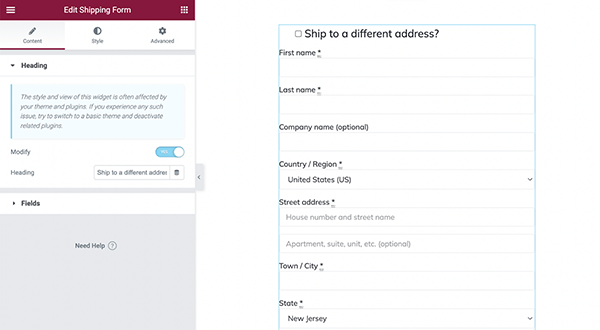 shipping form widget