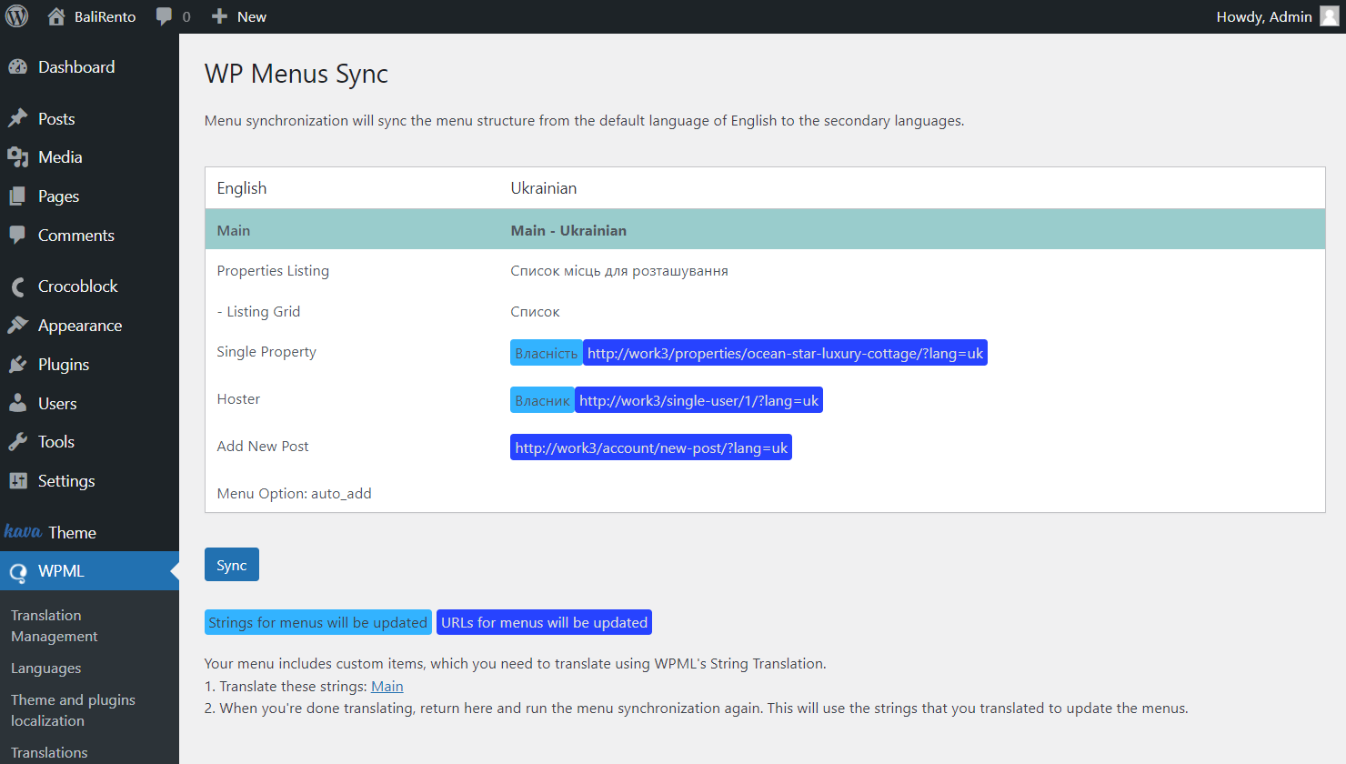 syncing the default and secondary language menu versions