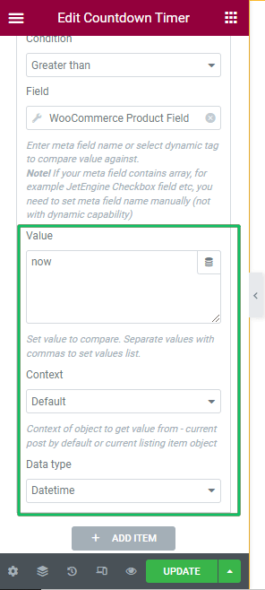 value field of countdown timer