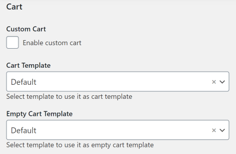 Cart page settings