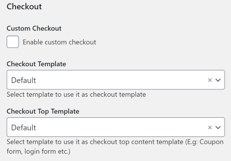 Checkout page settings