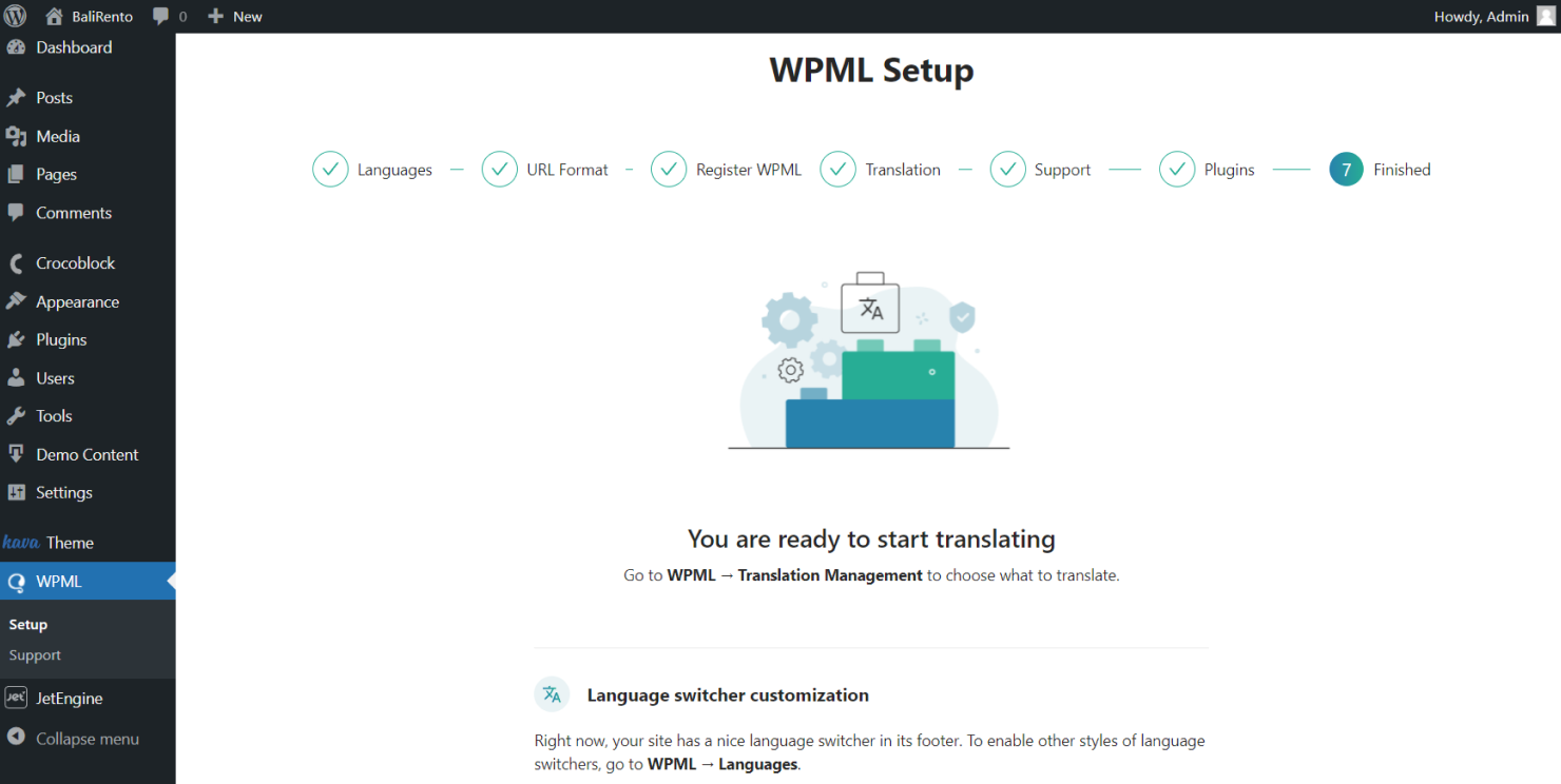wpml setup finished