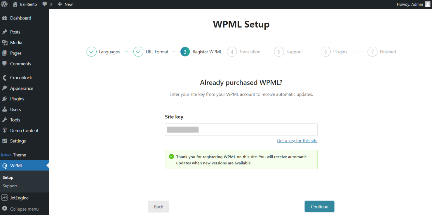 wpml setup register wpml