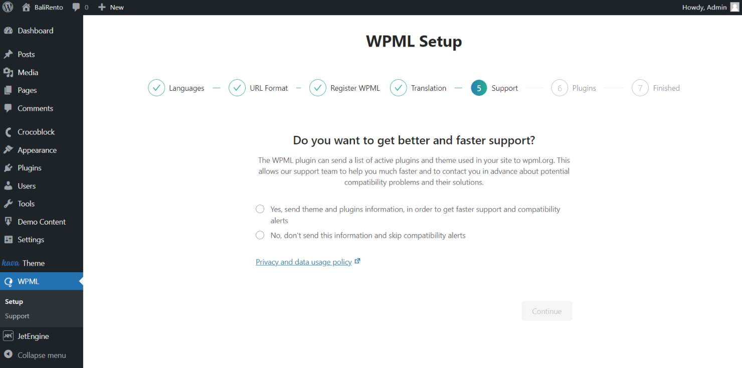 wpml setup support