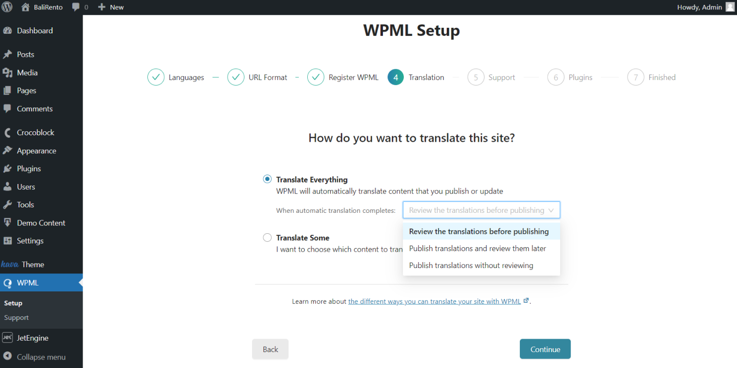 wpml setup translation translate everything