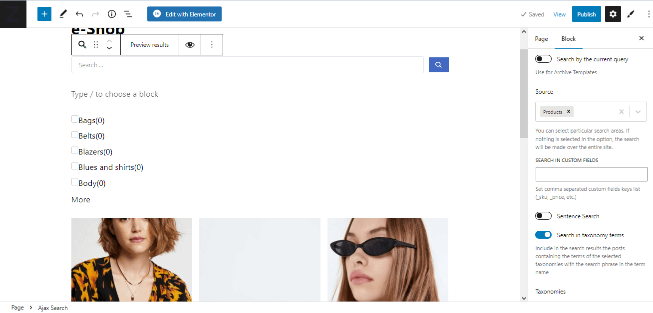 selecting the source for search in gutenberg