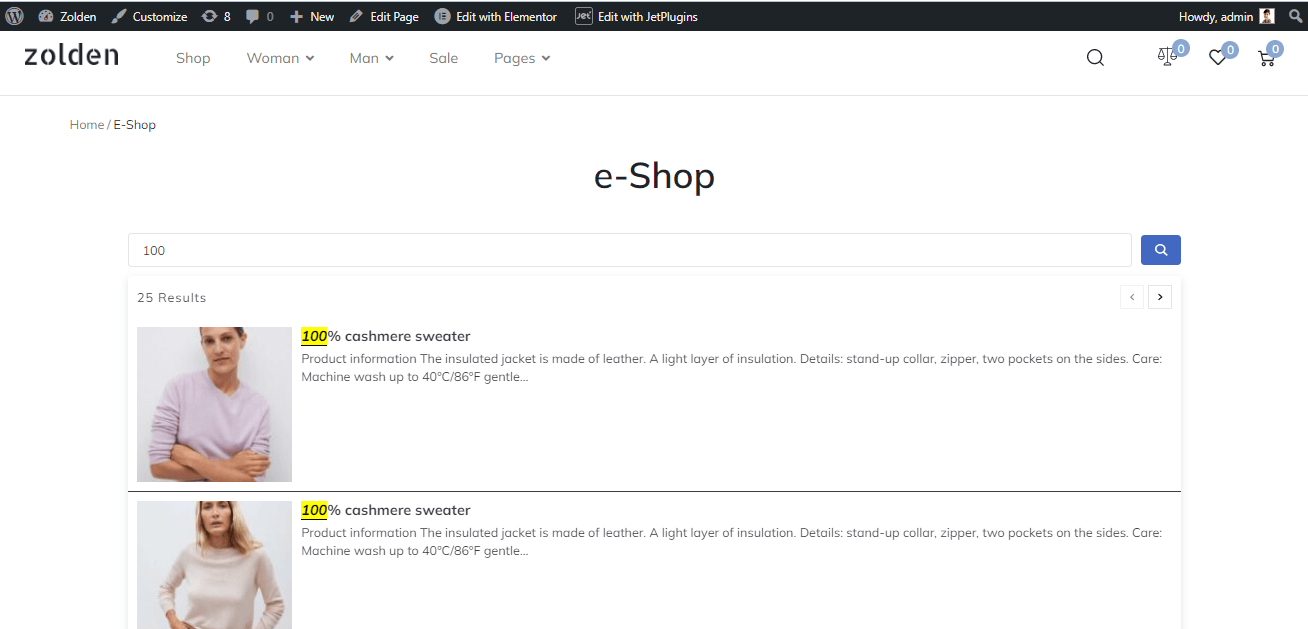 search results without excluding in gutenberg