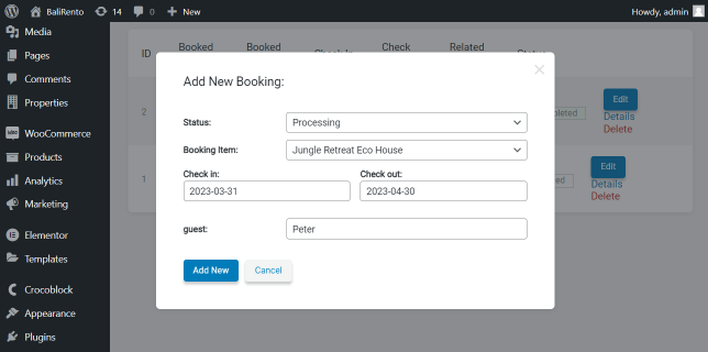 add new booking settings
