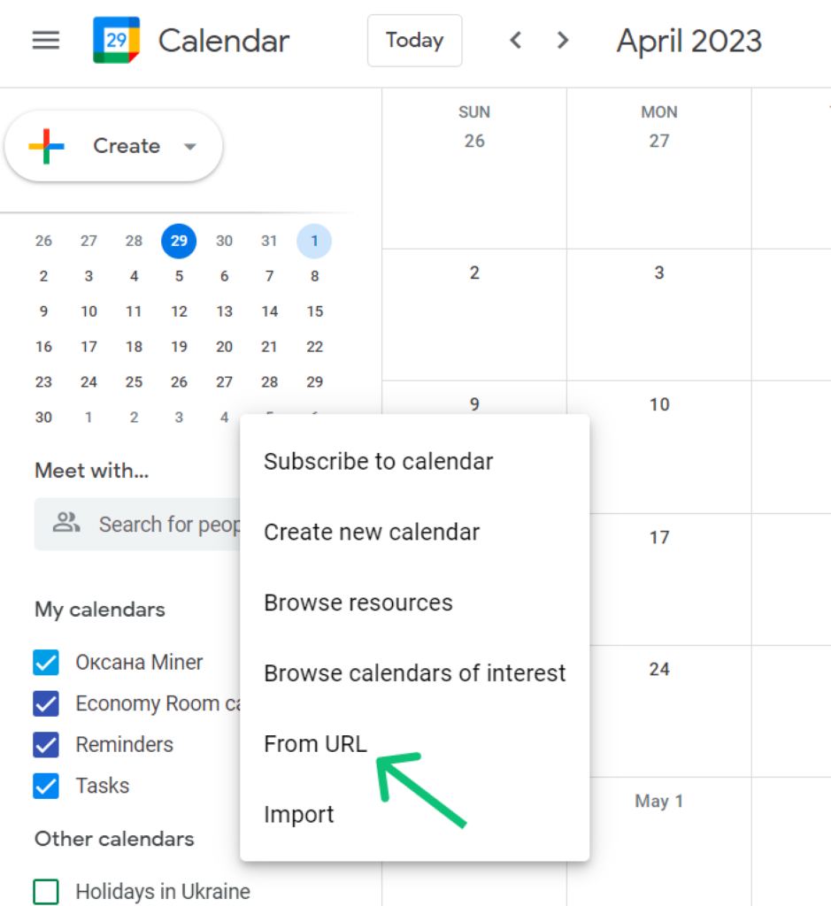 add a new calendar from URL