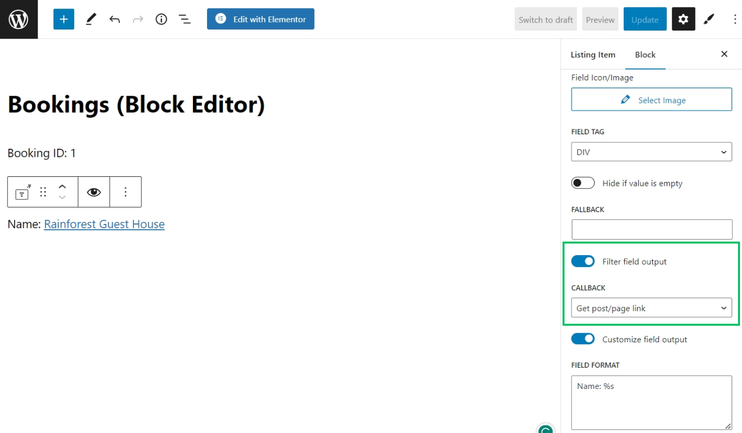 applying the get post/page callback in gutenberg listing
