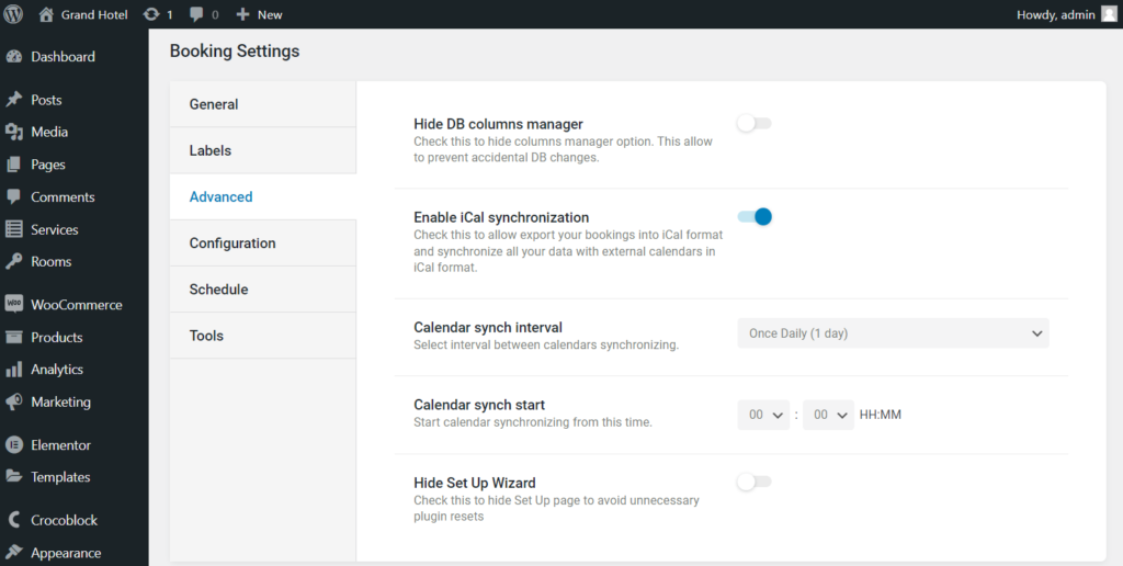booking advanced settings