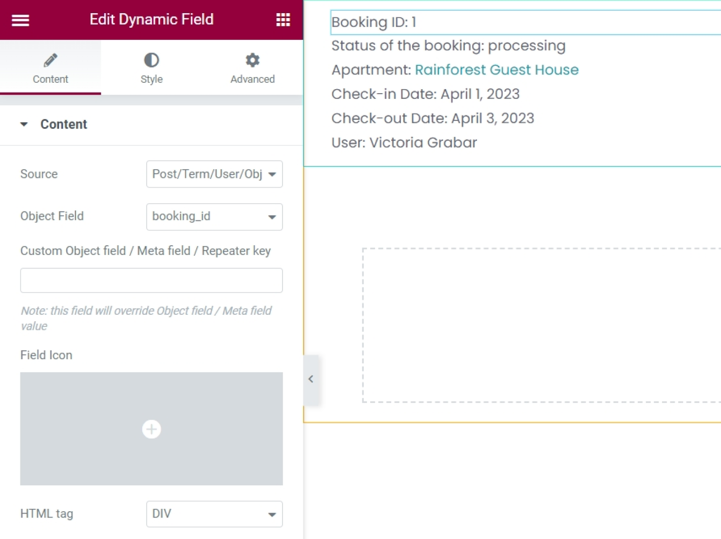 building the listing to display booked items