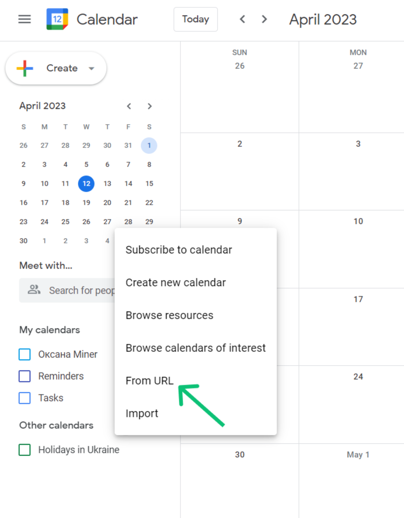 create a new calendar from URL