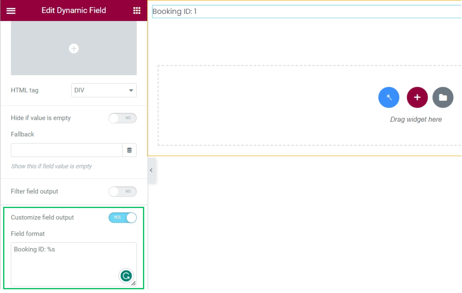 customizing the output of the booking id field