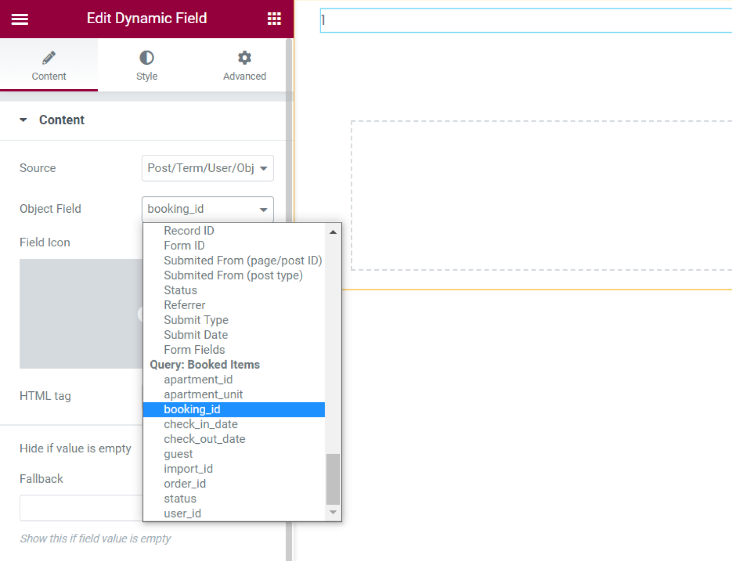 displaying booking id in listing