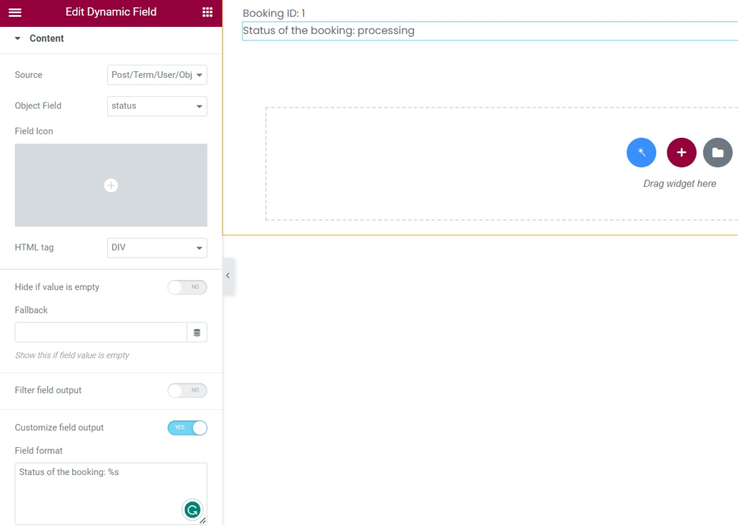 displaying the status of the booking in listing template