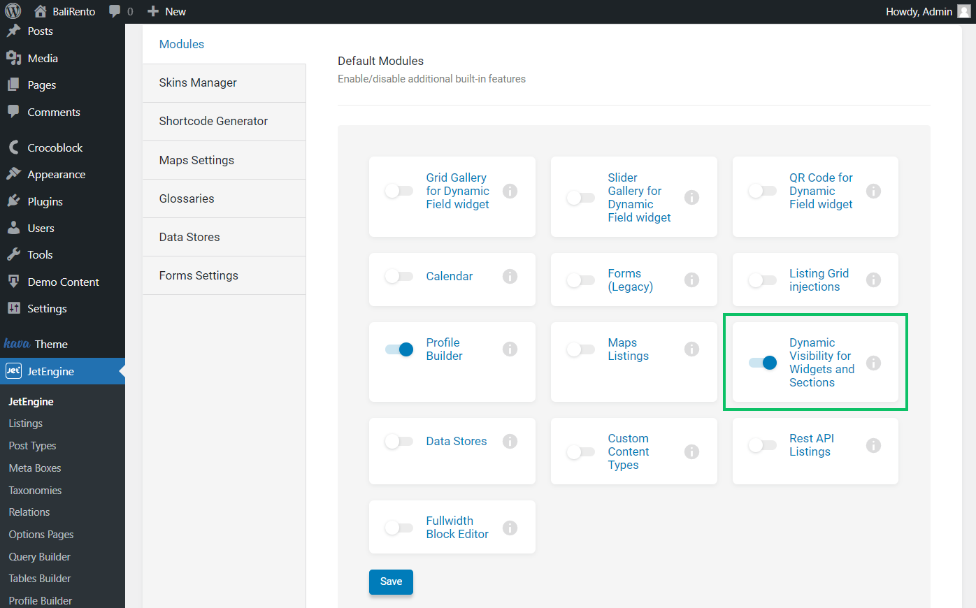 dynamic visibility for widgets and sections module activated
