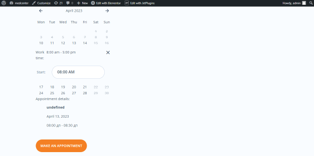 front-end view of the single services page