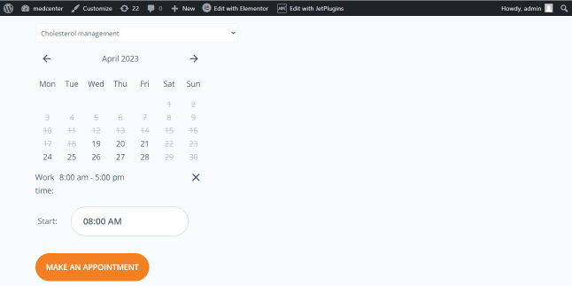 front-end view of the single services page