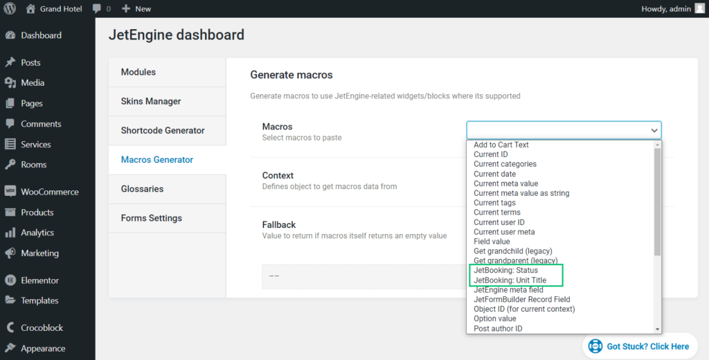 jetengine dashboard macros generator