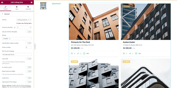 listing grid settings