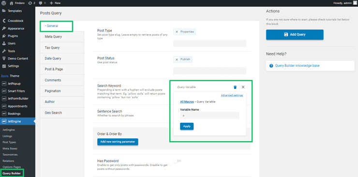 posts query settings