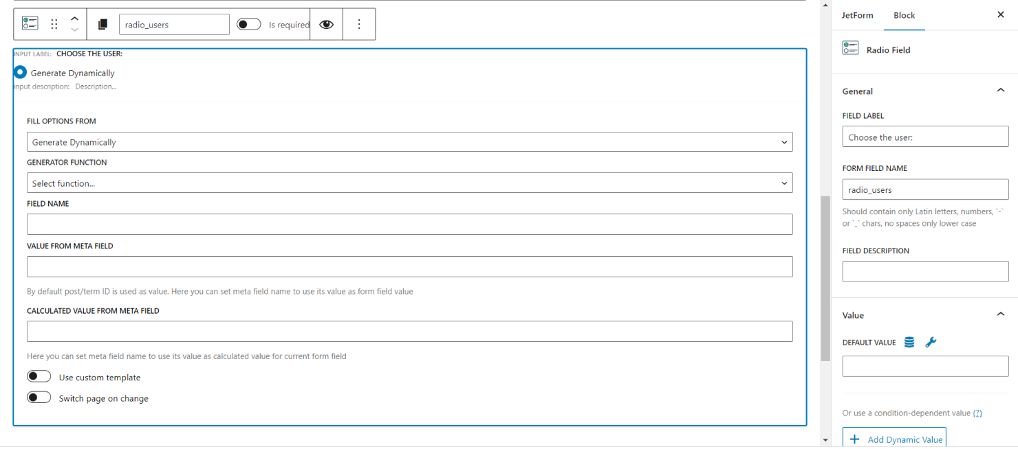 jetformbuilder generate dynamically