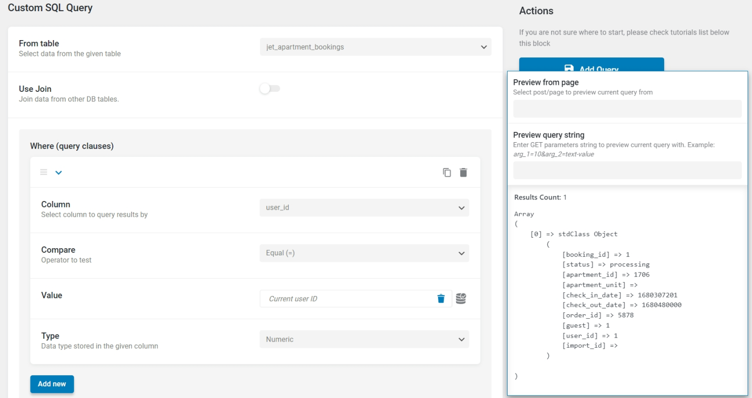 retrieving bookings made by current user in query builder