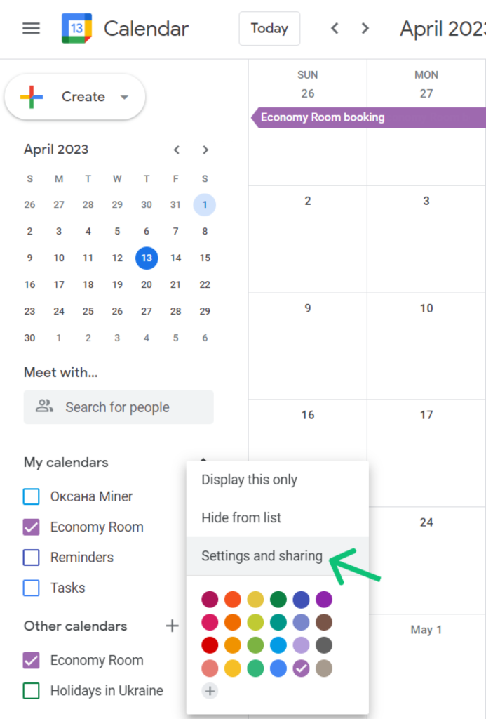 settings and sharing