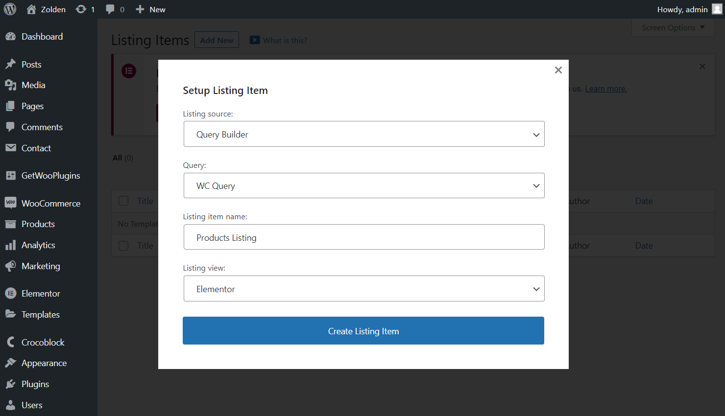 setup listing item