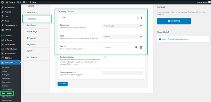 tax query settings
