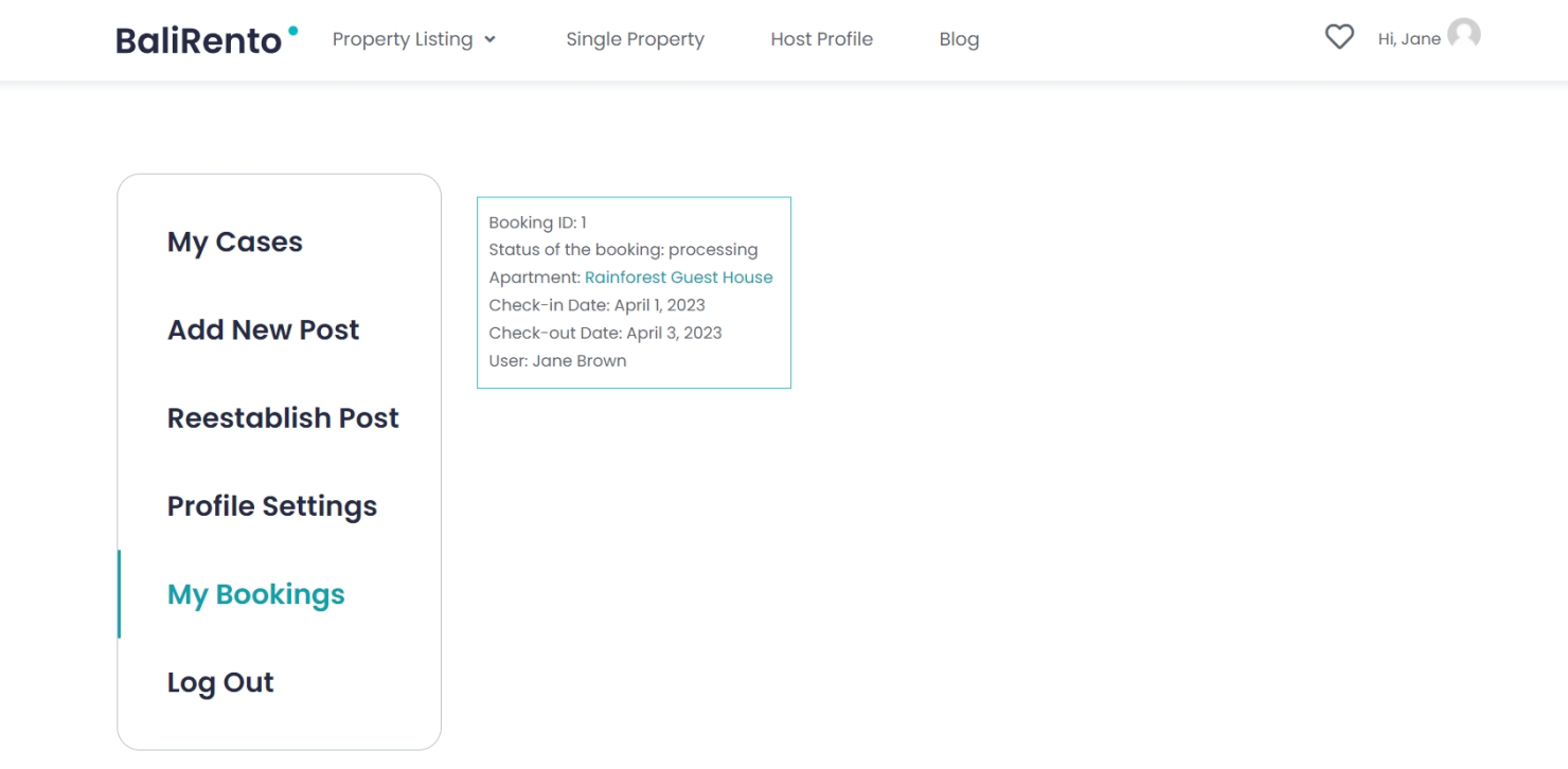 viewing bookings on the account page