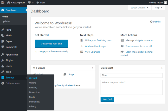 General settings at WordPress Dashboard