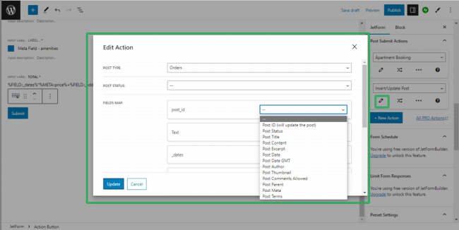 adding the booking form data to cpts