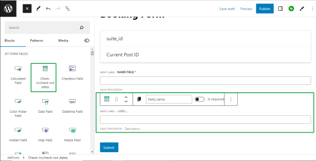 adding check-in and check-out fields