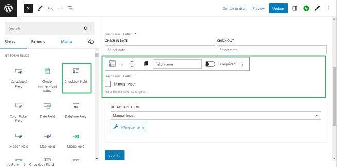 adding checkbox fields