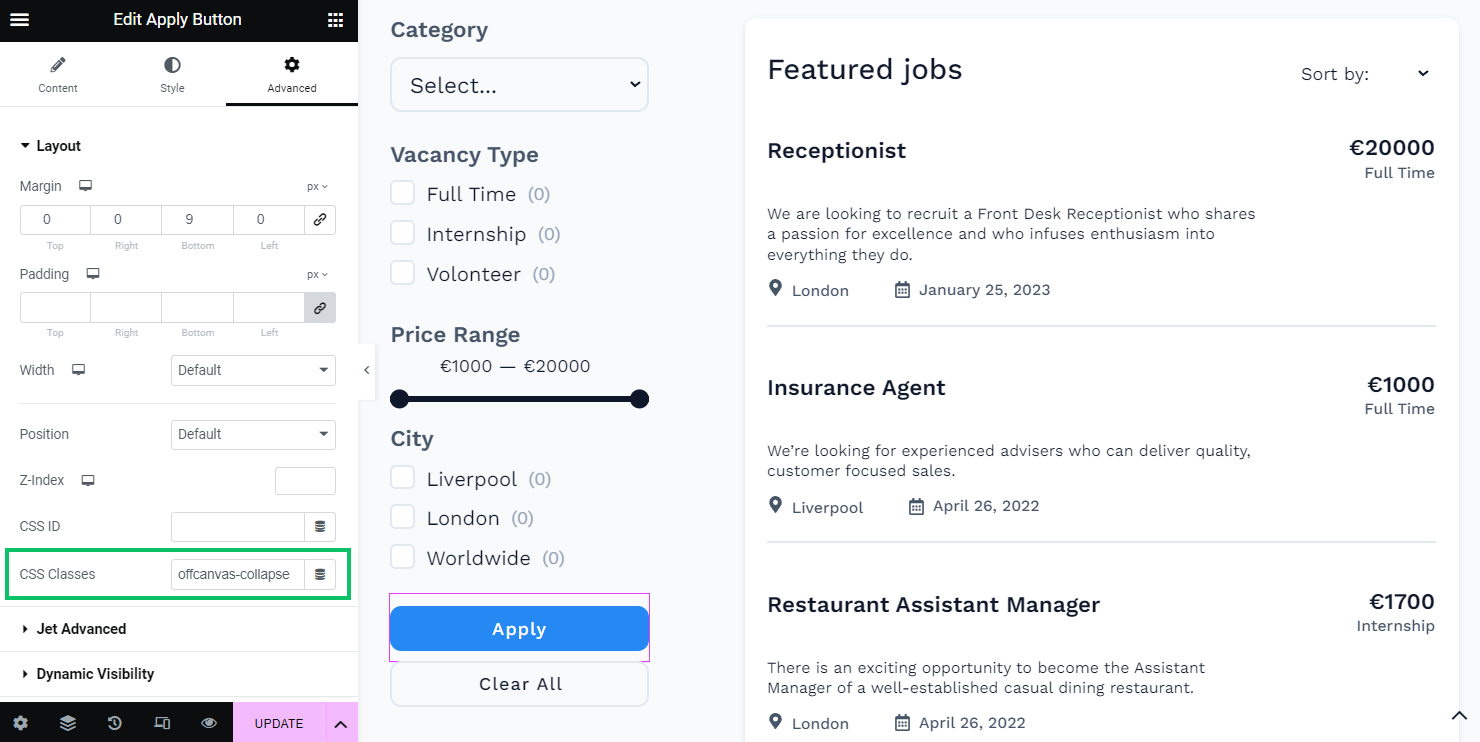 apply button css class